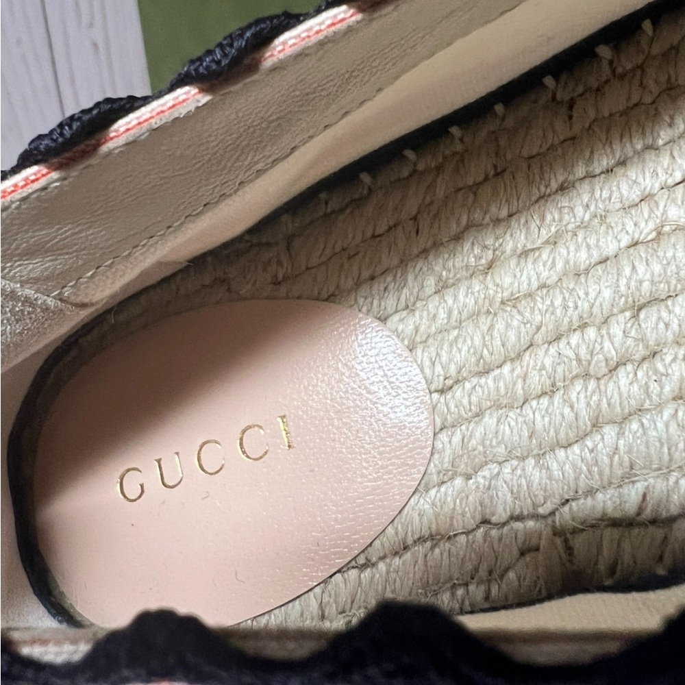 Gucci Interlocking G Striped Canvas Espadrille Flat Sz 40.5 / 10.5 - Picture 9 of 11